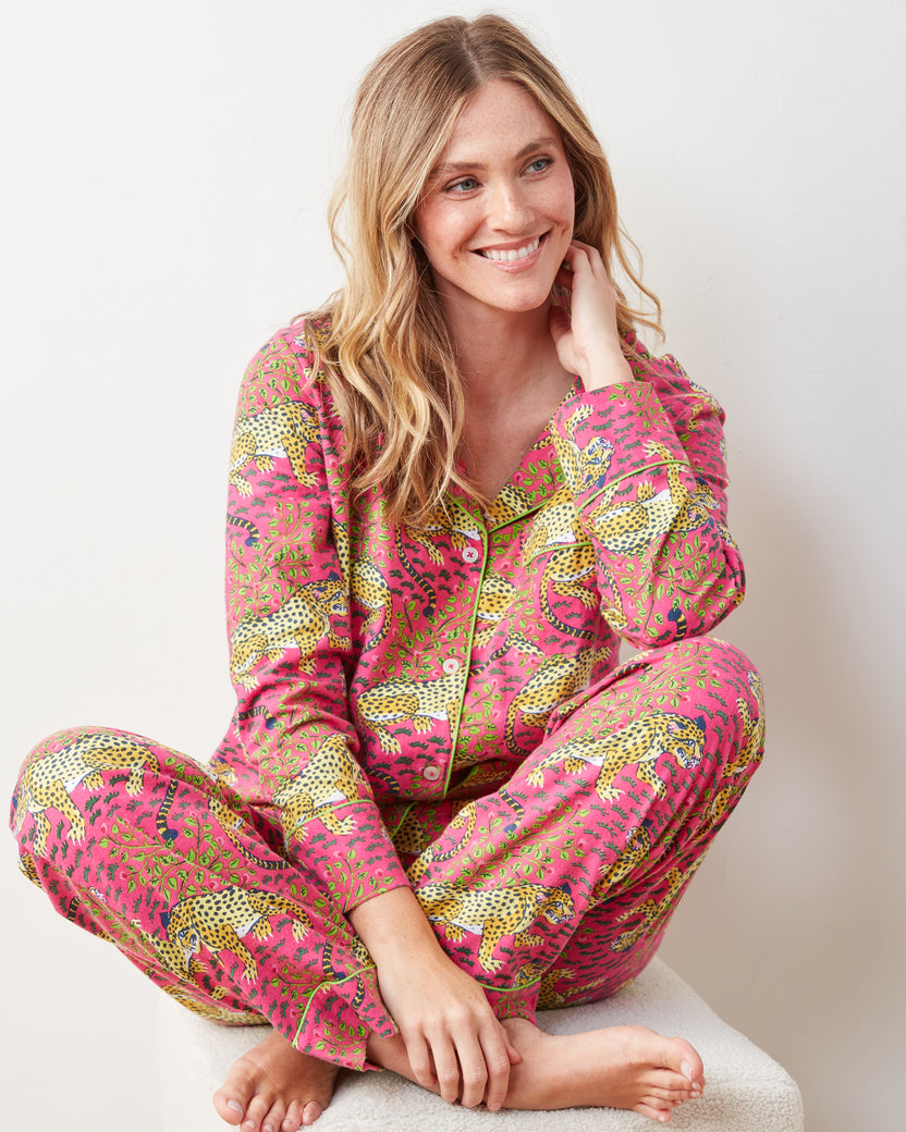 Bagheera - Lightweight Flannel Long PJ Set - Hot Pink - Printfresh
