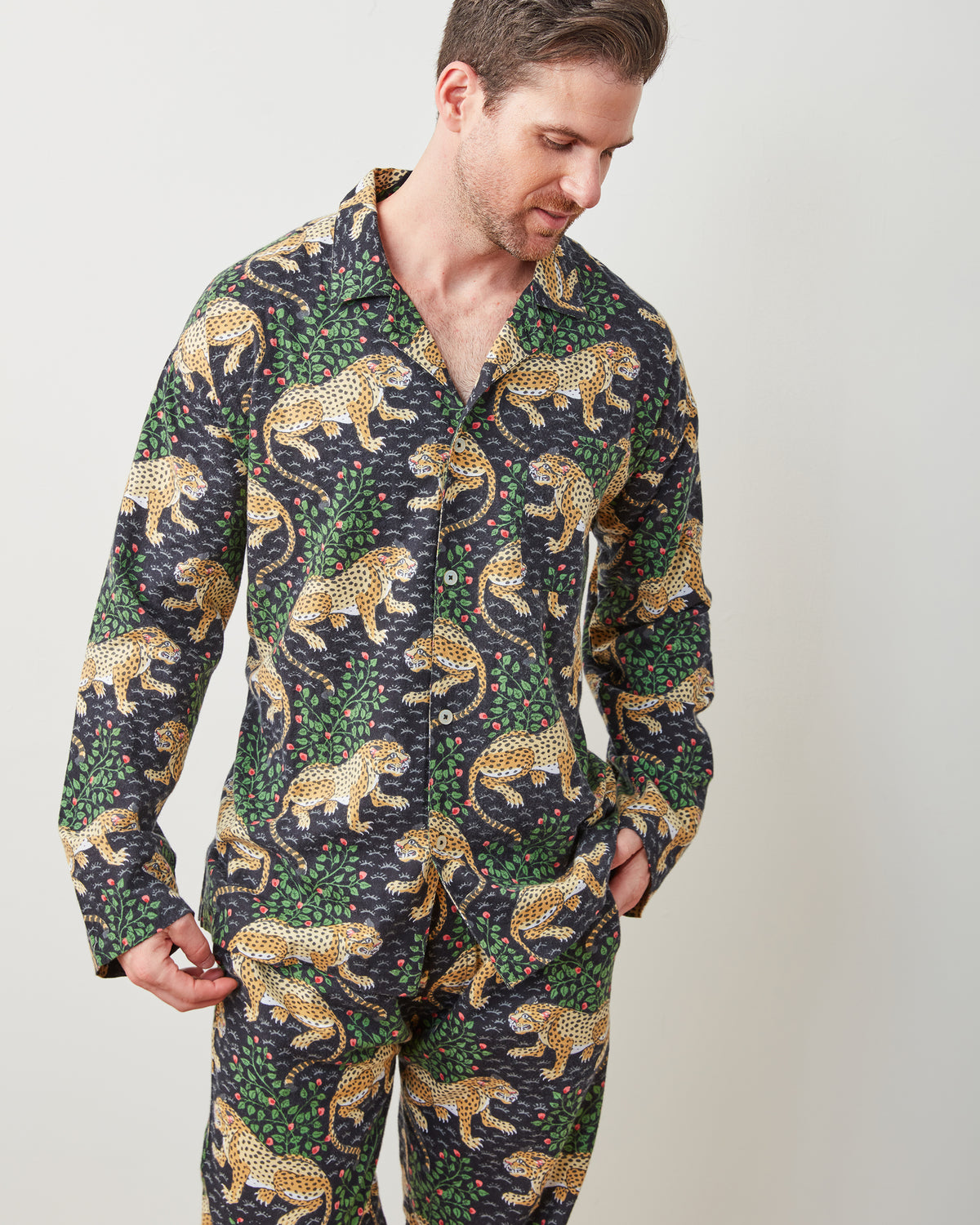Bagheera - Men's Lightweight Flannel Long PJ Set - Ink - Printfresh