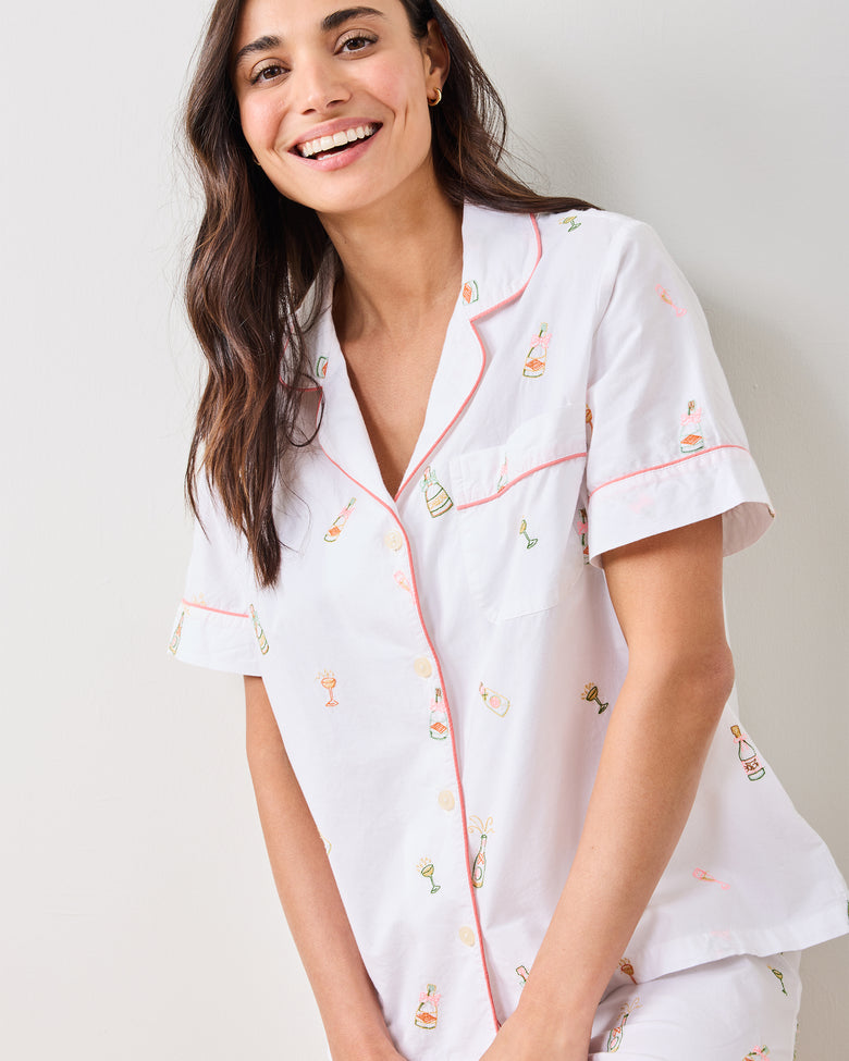 Bubbly Brunch - Short Sleeve Top & Cropped Pants Set - Cloud - Printfresh