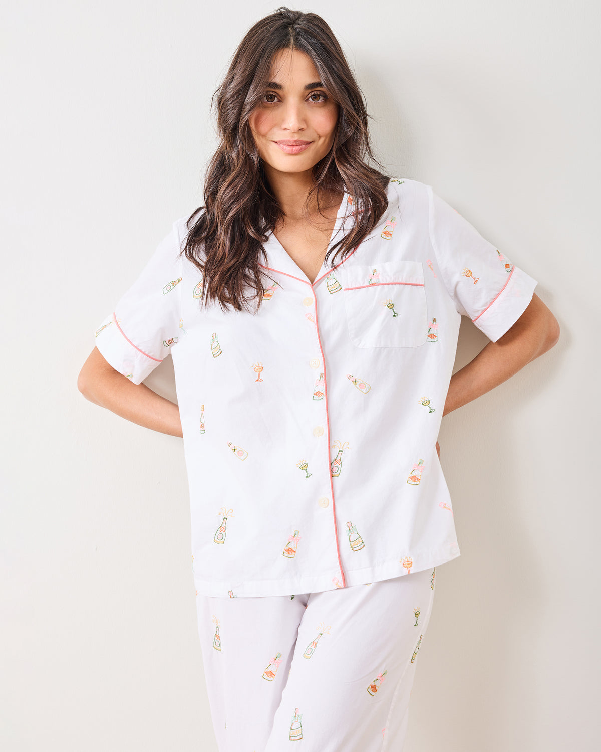 Bubbly Brunch - Short Sleeve Top & Cropped Pants Set - Cloud - Printfresh