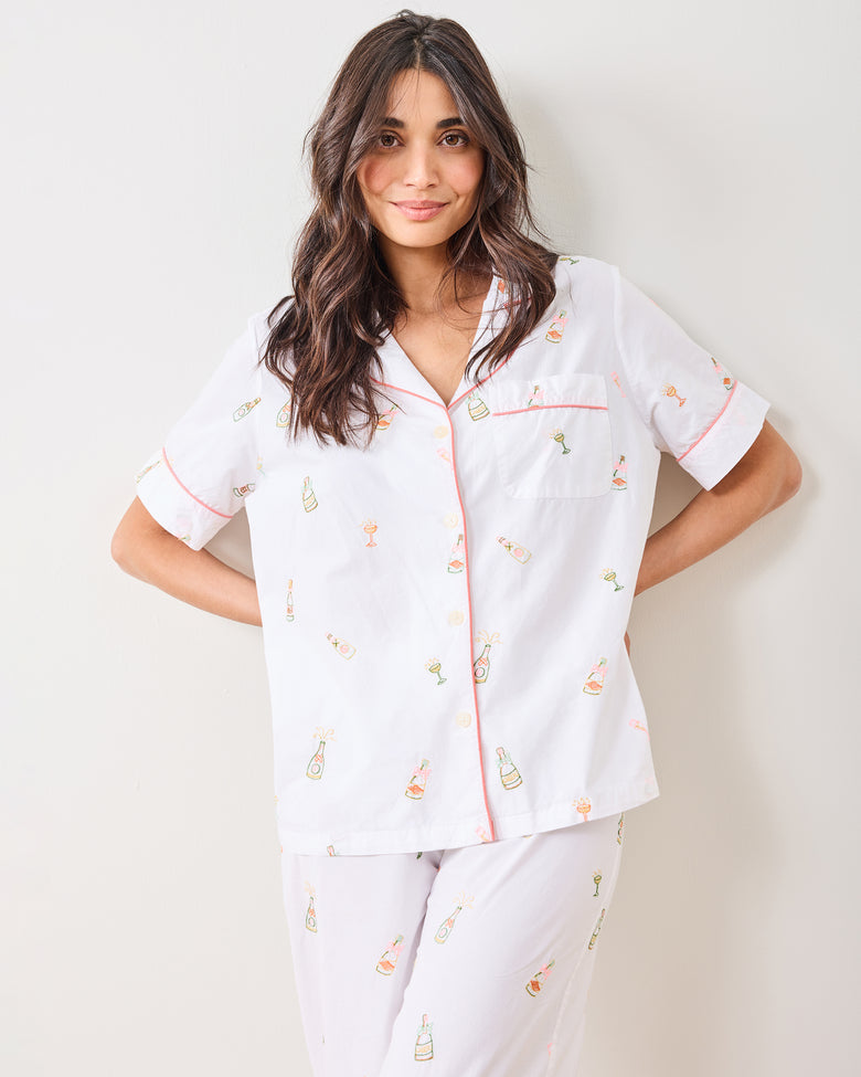 Bubbly Brunch - Short Sleeve Top & Cropped Pants Set - Cloud - Printfresh