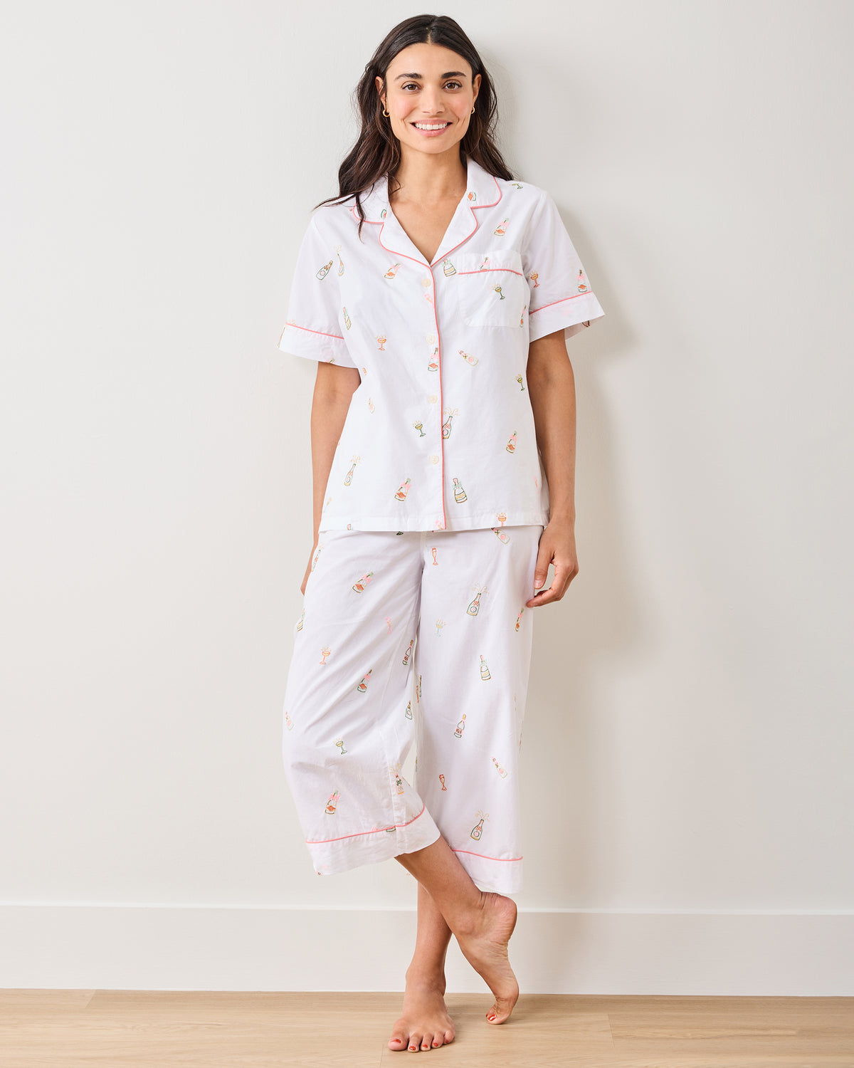 Bubbly Brunch - Short Sleeve Top & Cropped Pants Set - Cloud - Printfresh