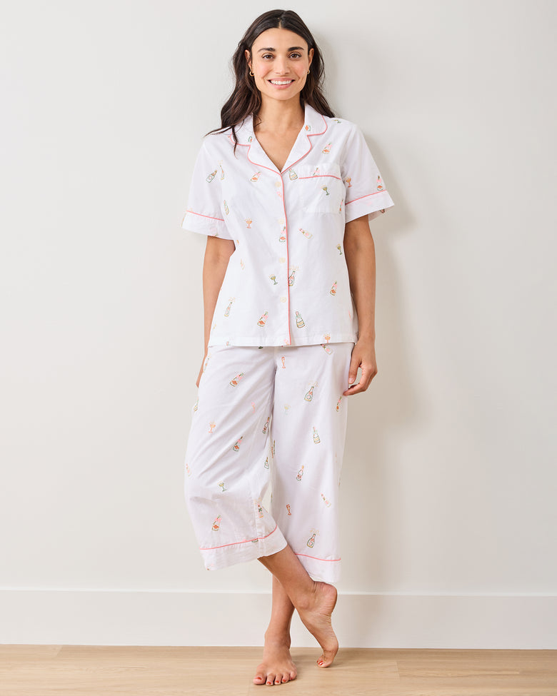 Bubbly Brunch - Short Sleeve Top & Cropped Pants Set - Cloud - Printfresh