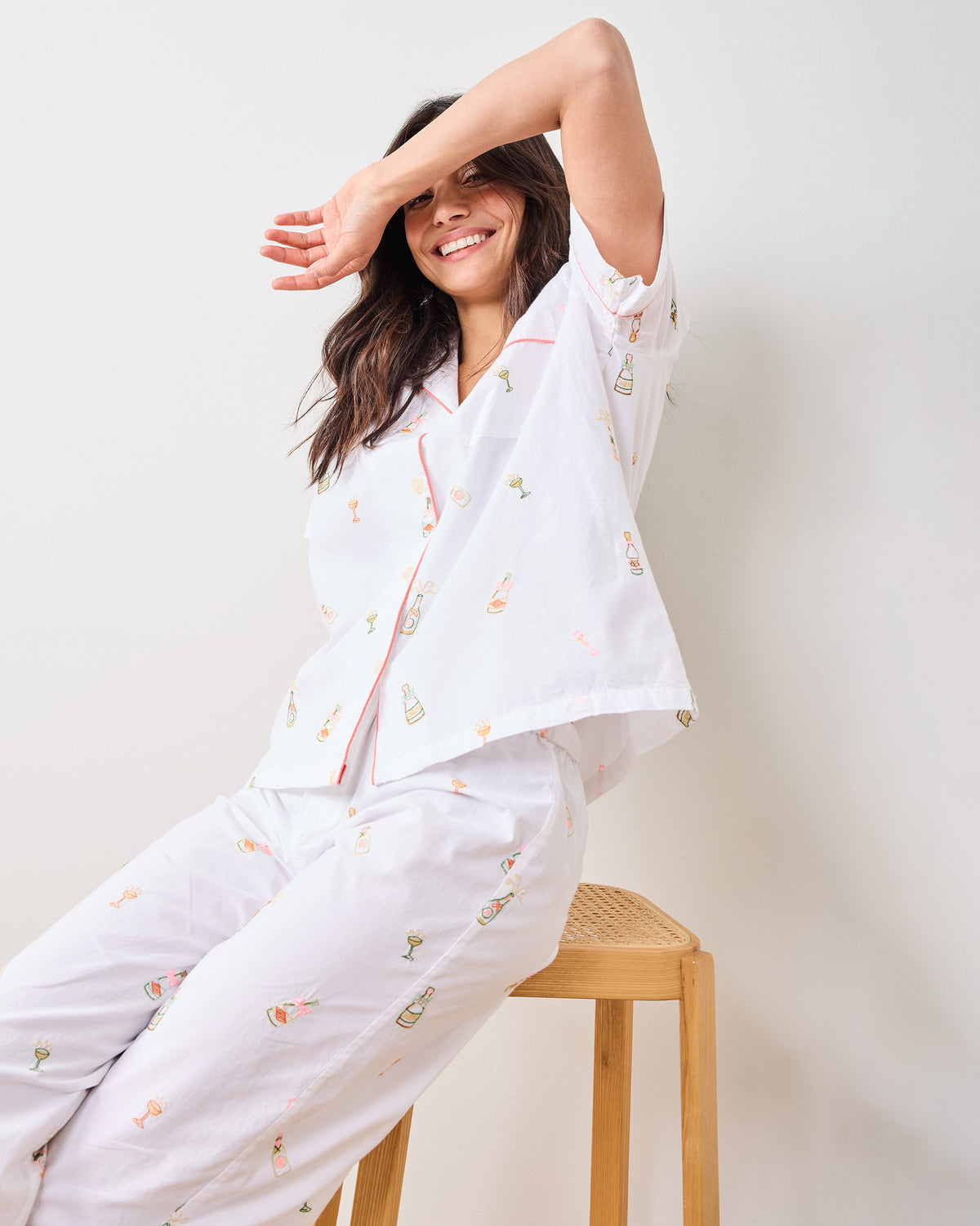 Bubbly Brunch - Short Sleeve Top & Cropped Pants Set - Cloud - Printfresh