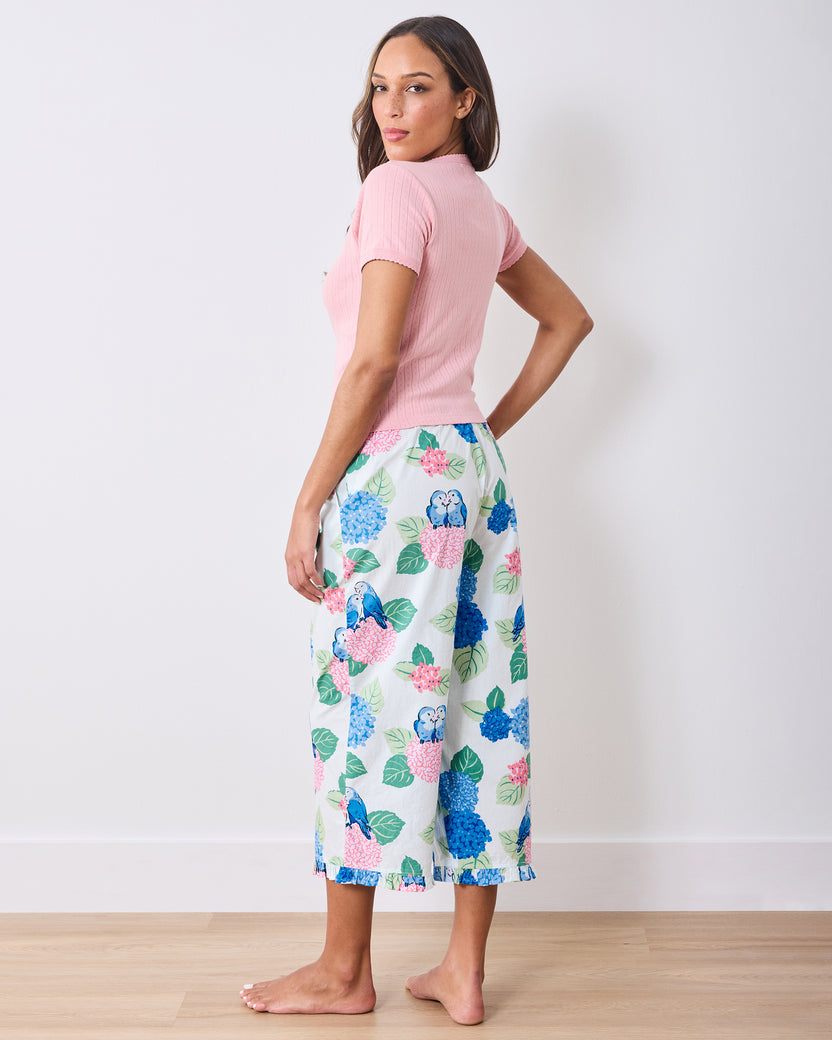 Hydrangea Honeymoon - Ruffle Cropped Pants - Cloud - Printfresh