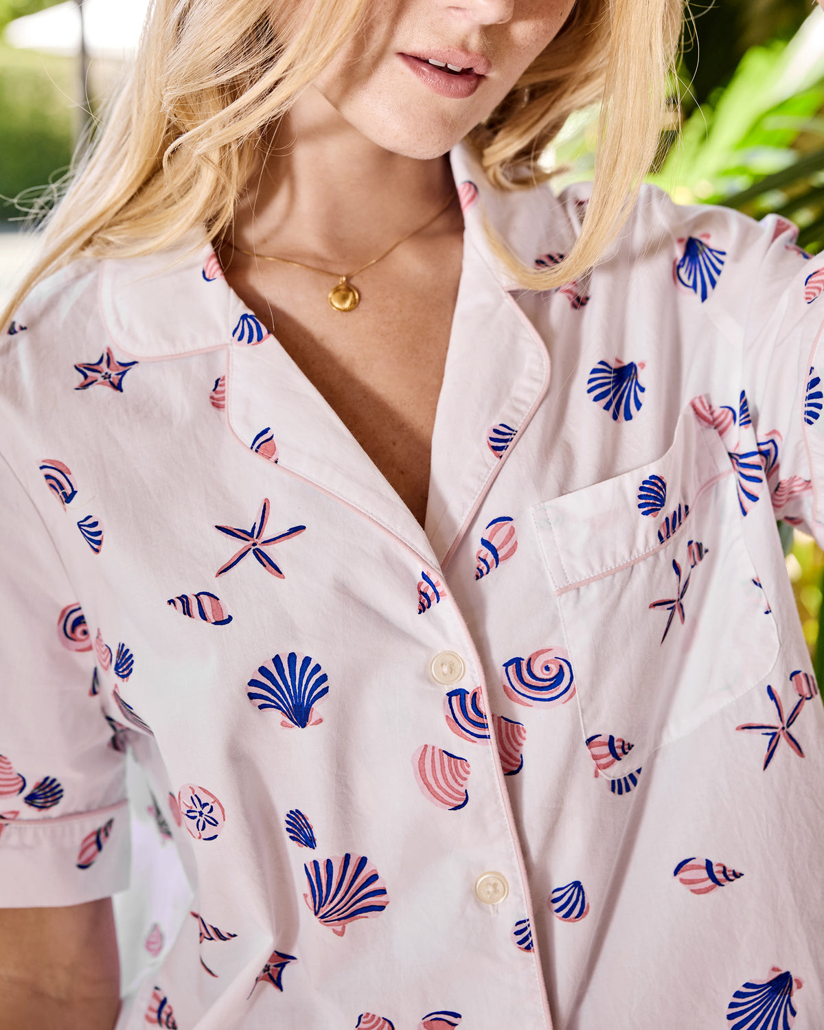 Scattered Shells - Short Sleeve & Cropped Pant Set - Pink Cloud - Printfresh