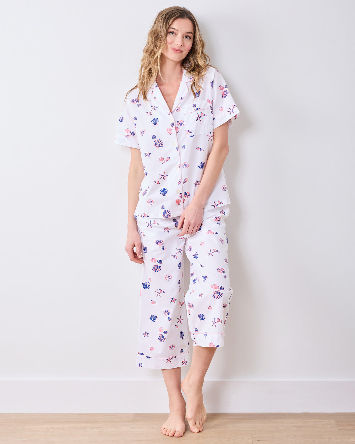 Scattered Shells - Short Sleeve & Cropped Pant Set - Pink Cloud - Printfresh