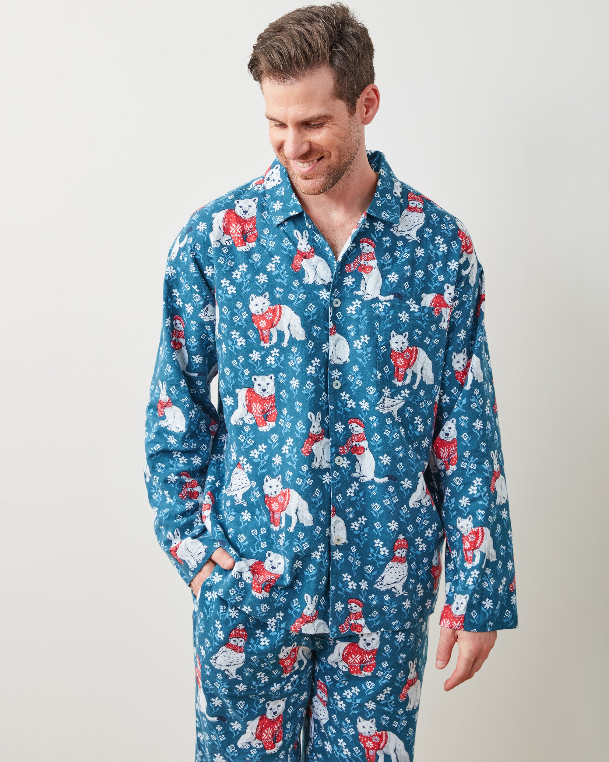 Bundled Up - Men's Flannel Long PJ Set - Navy - Printfresh