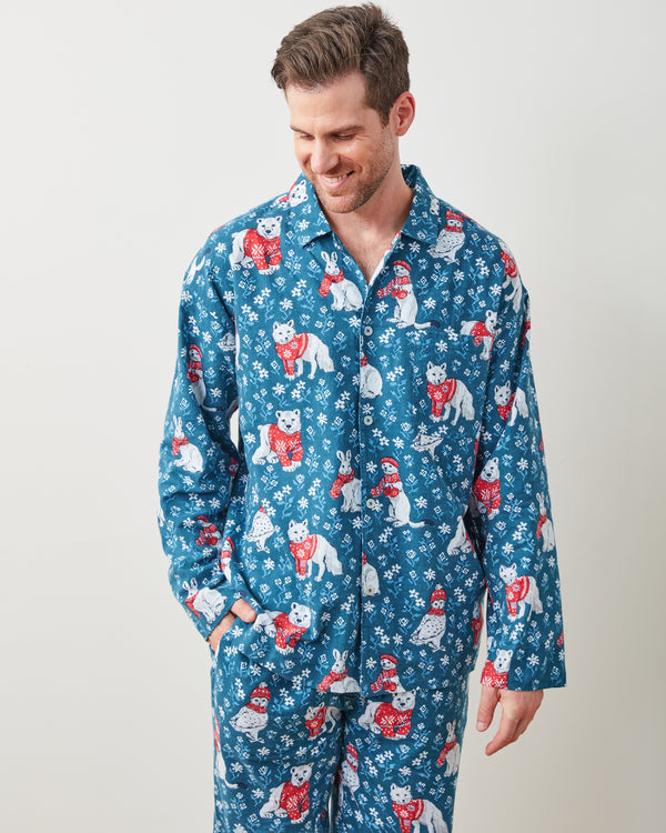 Bundled Up - Men's Flannel Long PJ Set - Navy - Printfresh