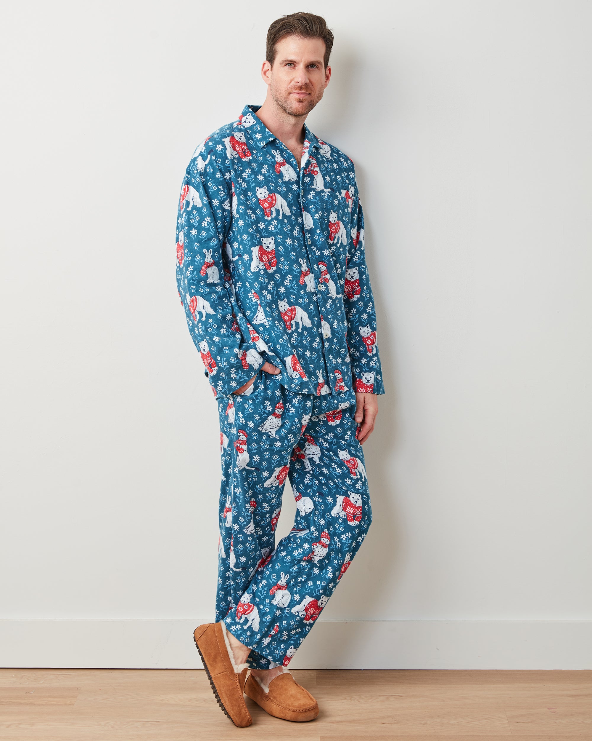 Bundled Up - Men's Flannel Long PJ Set - Navy - Printfresh