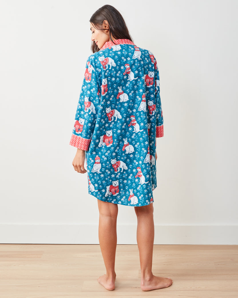 Bundled Up - Lightweight Flannel Sleep Shirt - Navy - Printfresh
