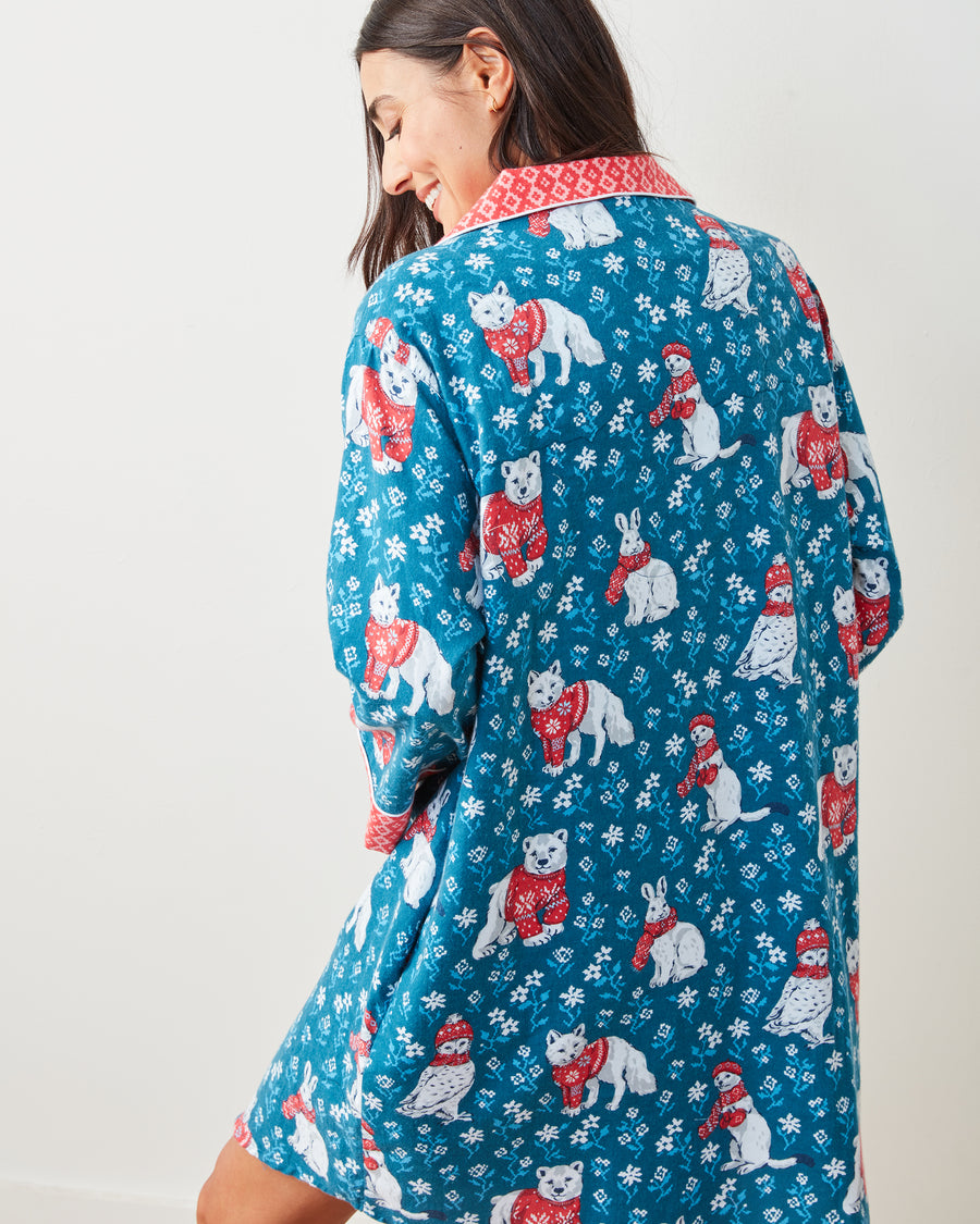 Bundled Up - Lightweight Flannel Sleep Shirt - Navy - Printfresh