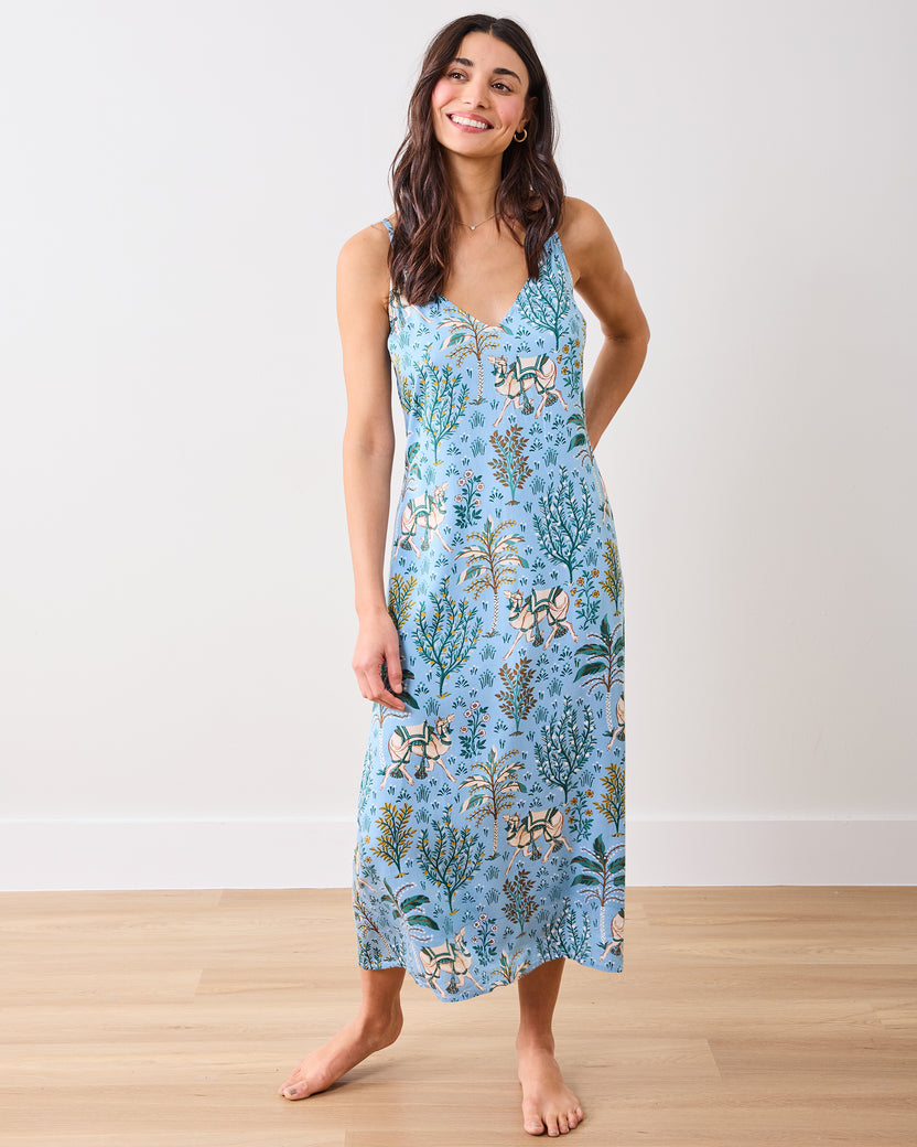 Camel's Courtyard - Eco Satin Chic To Sleep Nightie - Slate Blue - Printfresh