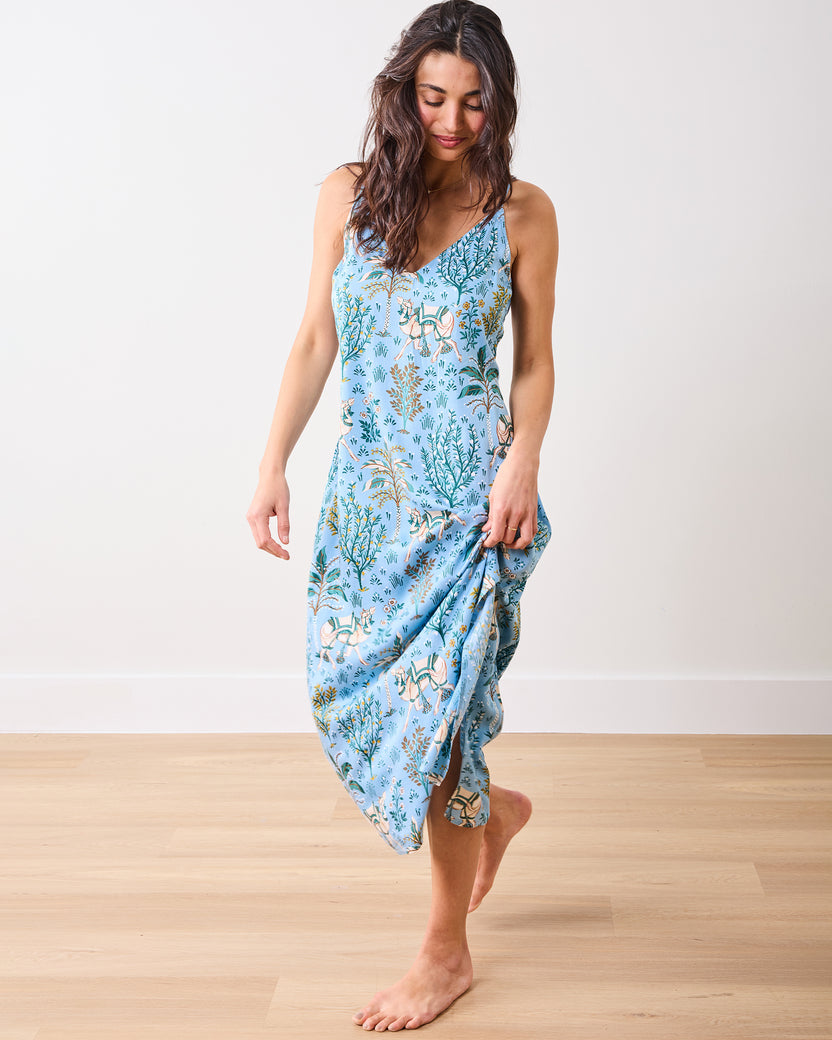 Camel's Courtyard - Eco Satin Chic To Sleep Nightie - Slate Blue - Printfresh