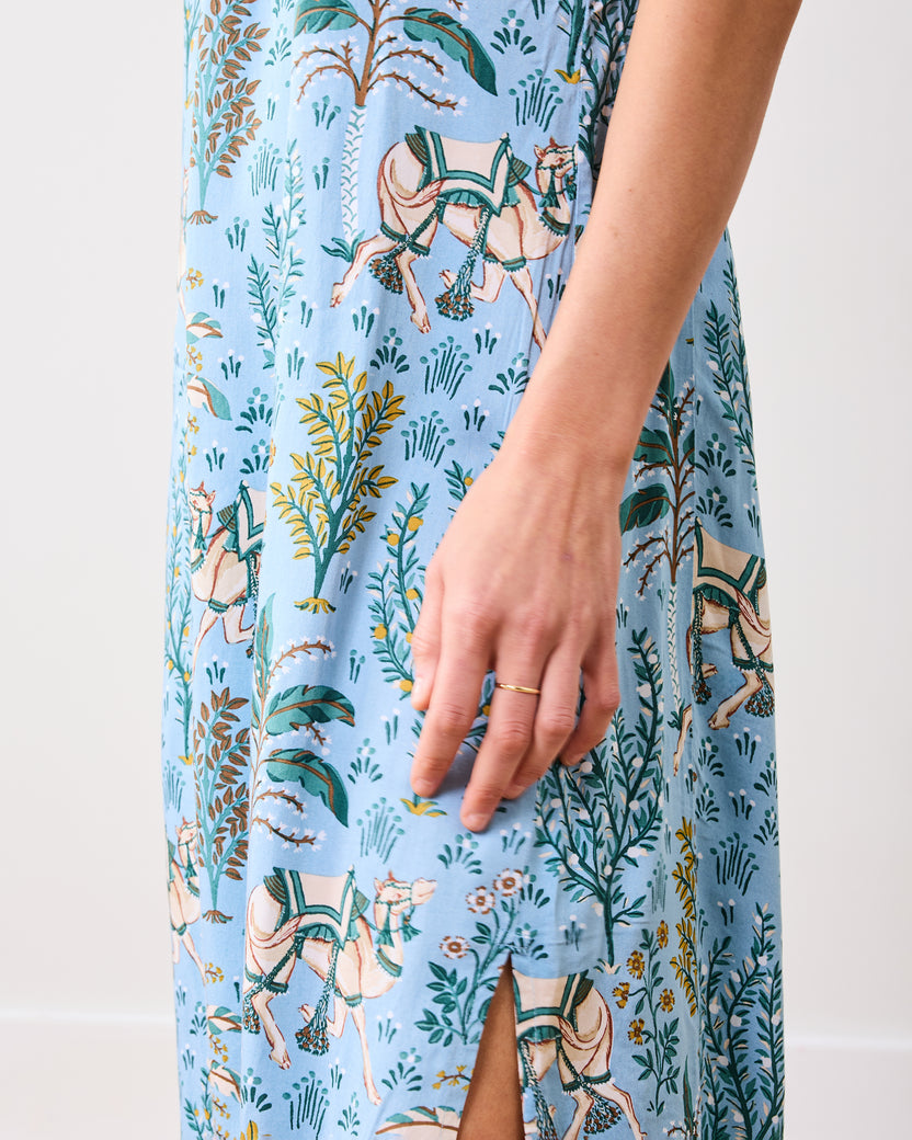 Camel's Courtyard - Eco Satin Chic To Sleep Nightie - Slate Blue - Printfresh