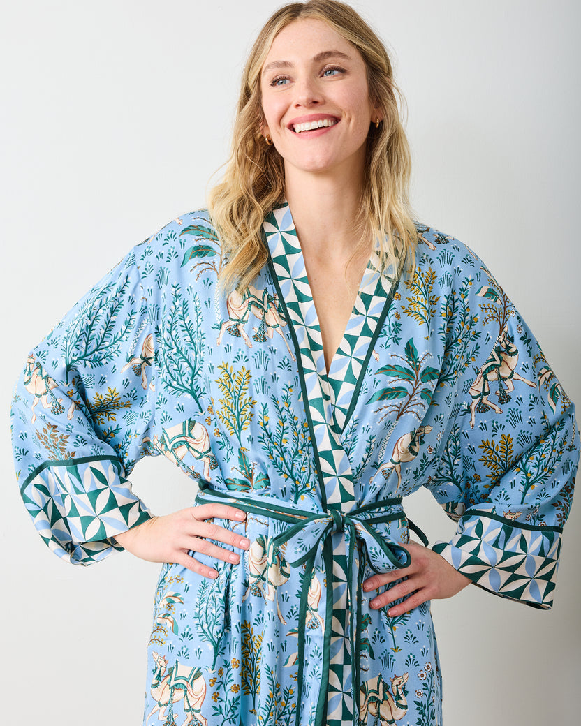 Camel's Courtyard - Eco Satin Robe - Slate Blue - Printfresh