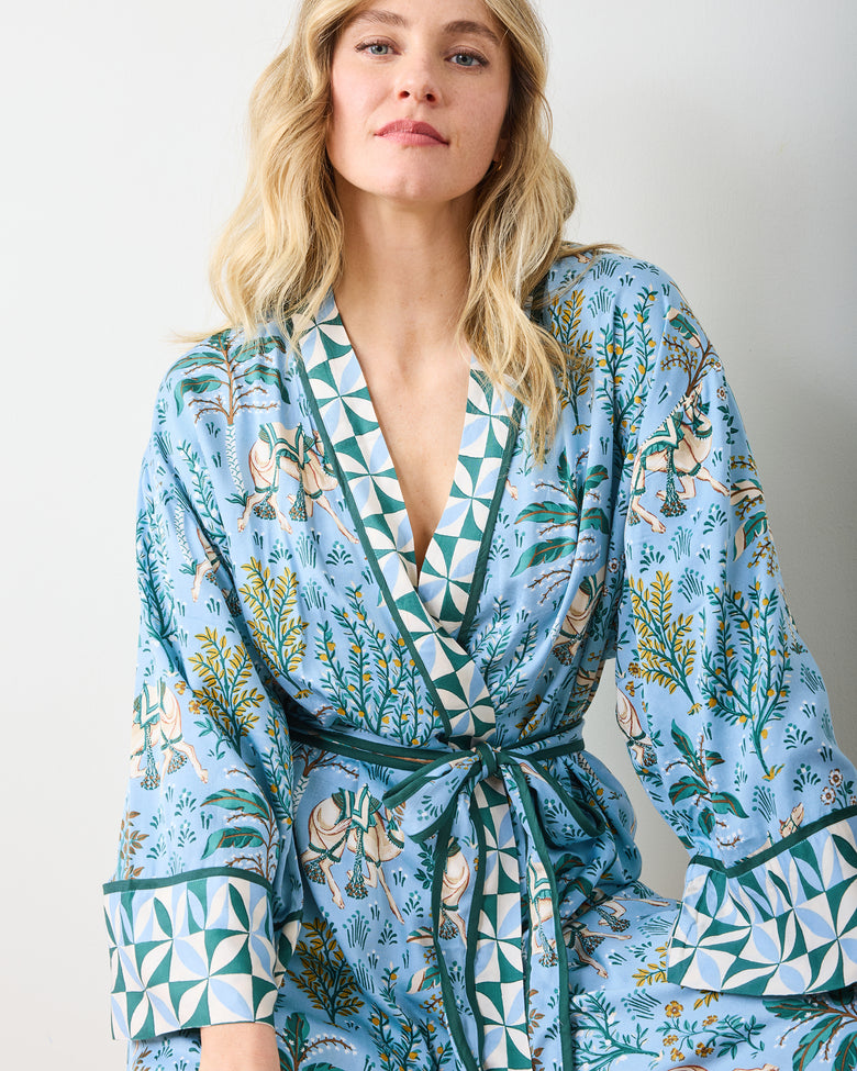 Camel's Courtyard - Eco Satin Robe - Slate Blue - Printfresh