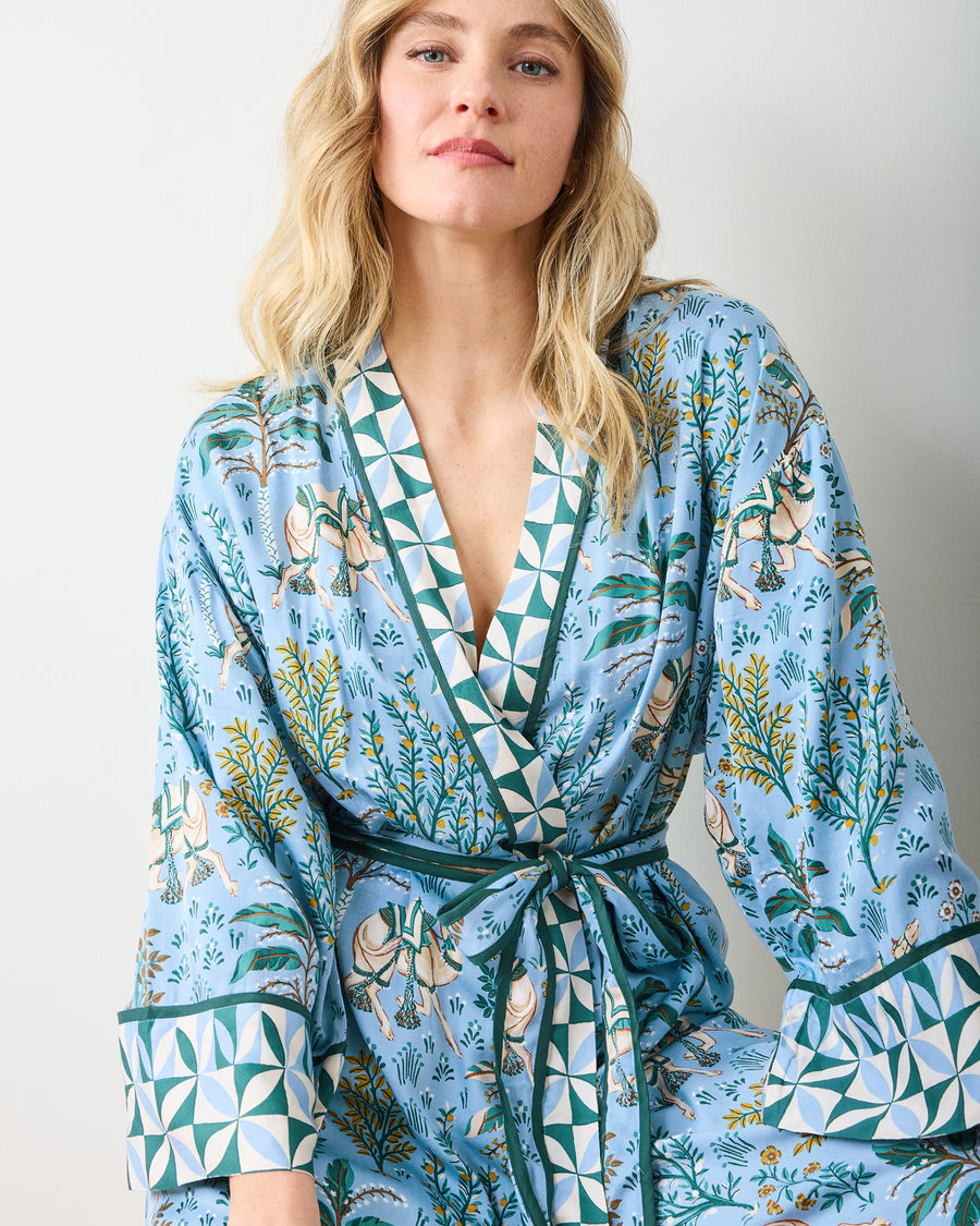 Camel's Courtyard - Eco Satin Robe - Slate Blue - Printfresh