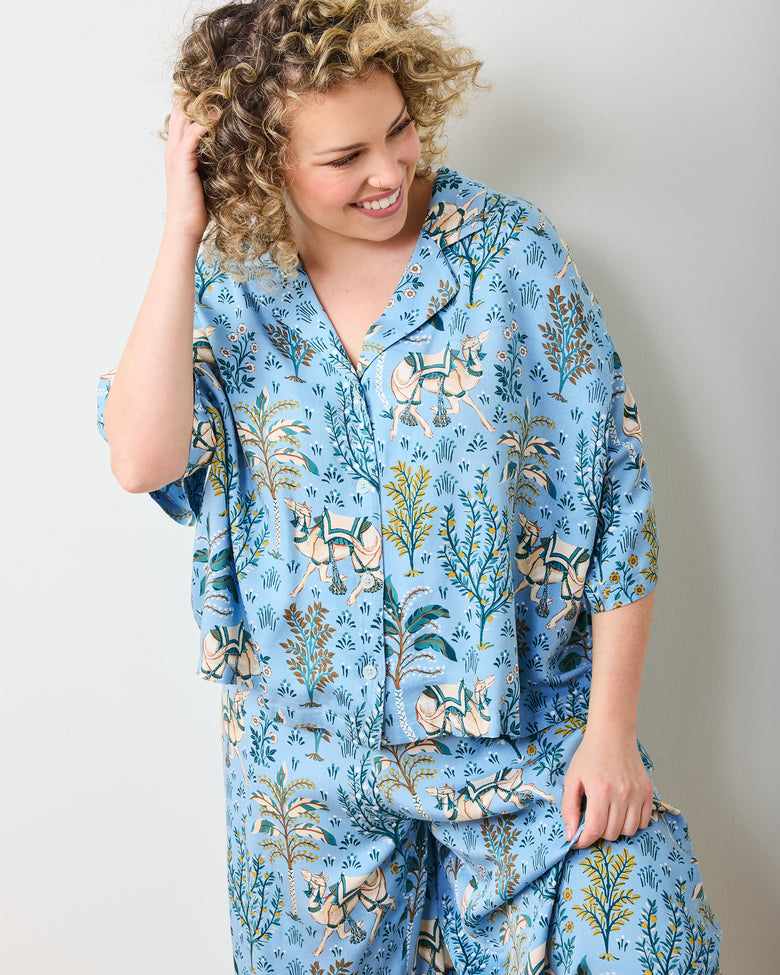 Camel's Courtyard - Eco Satin Wildest Dreams Set - Slate Blue - Printfresh
