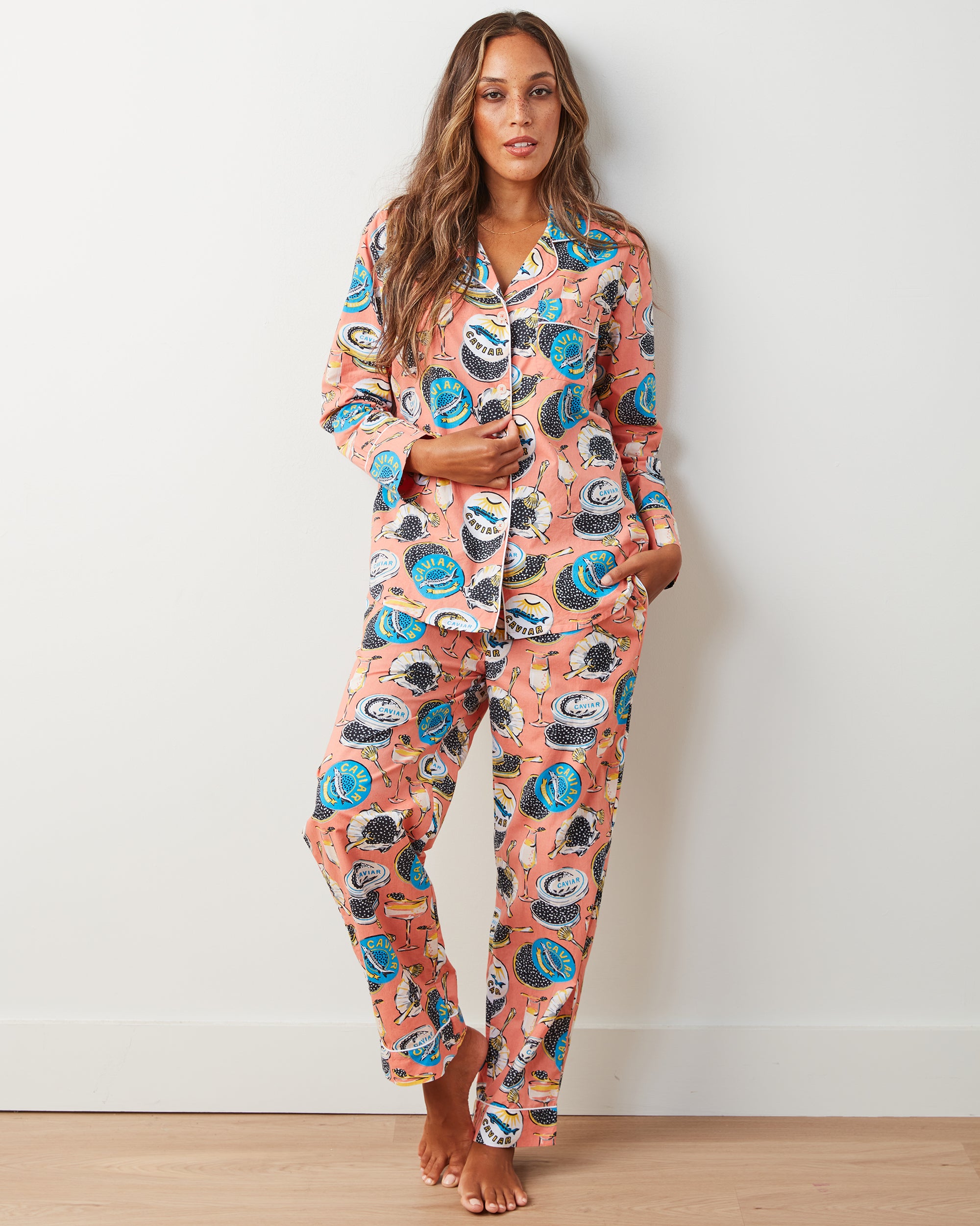 Champagne & Caviar - Long PJ Set - Salmon - Printfresh