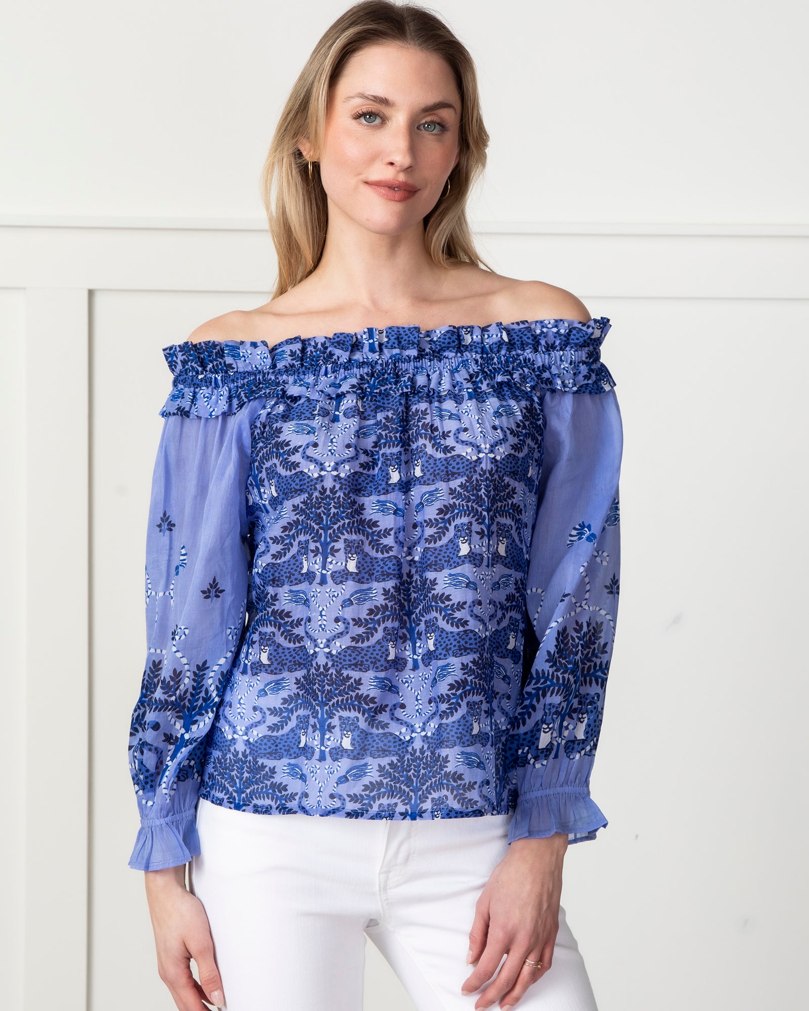 Charming Cheetahs - Elegant Escape Top - Blue Hibiscus - Printfresh