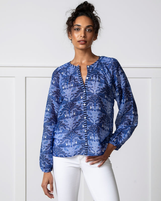 Charming Cheetahs - Step Ashore Blouse - Blue Hibiscus - Printfresh