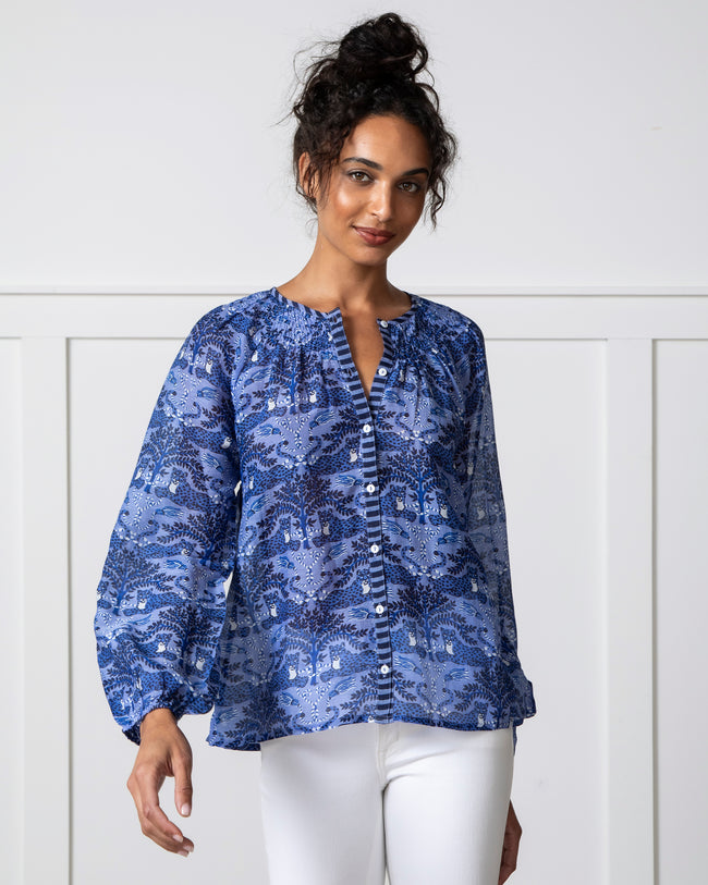 Charming Cheetahs - Step Ashore Blouse - Blue Hibiscus - Printfresh