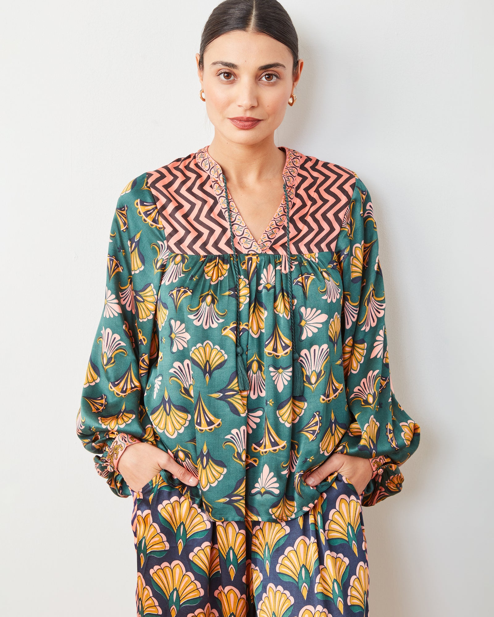 Cocktail Hour - Tides Turned Blouse - Gemstone - Printfresh