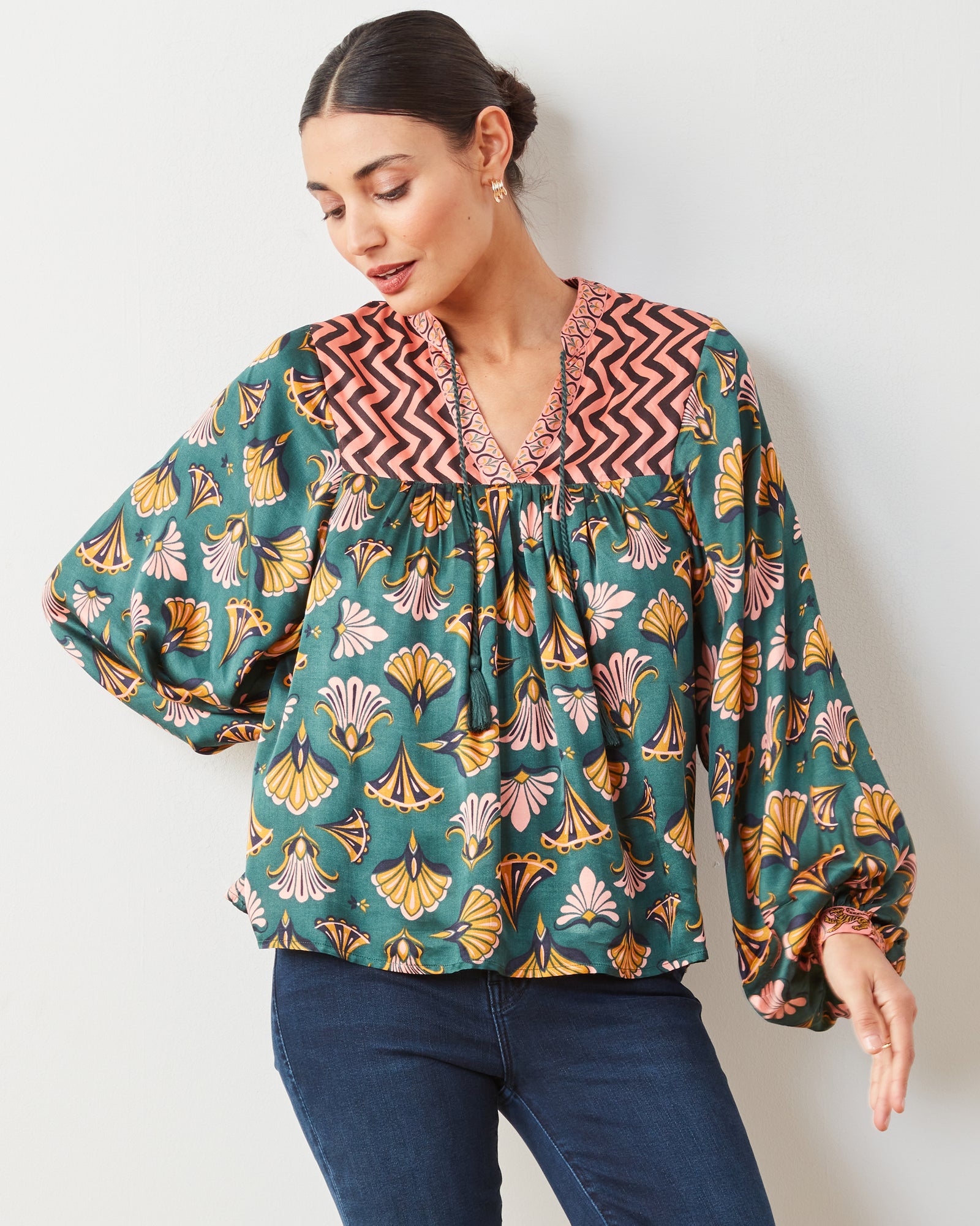 Cocktail Hour - Tides Turned Blouse - Gemstone - Printfresh