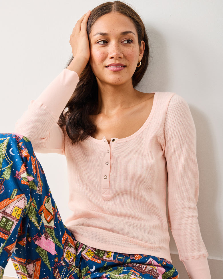 Pink Whisper - Cozy Henley - Thermal - Printfresh
