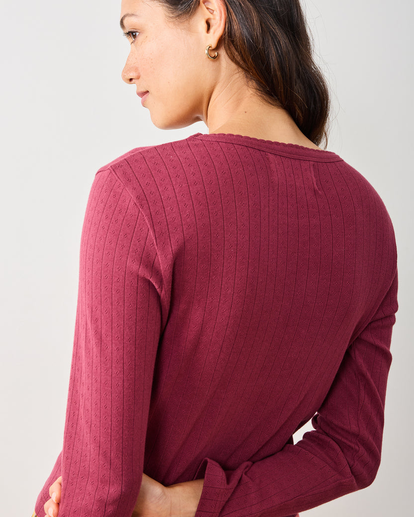 Wine - Pointelle Long Sleeve - Shirt - Printfresh