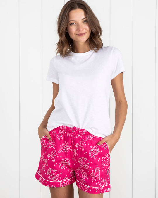 Kickee Pants Women's S/S Pajama Set - Blush Night Sky Bear