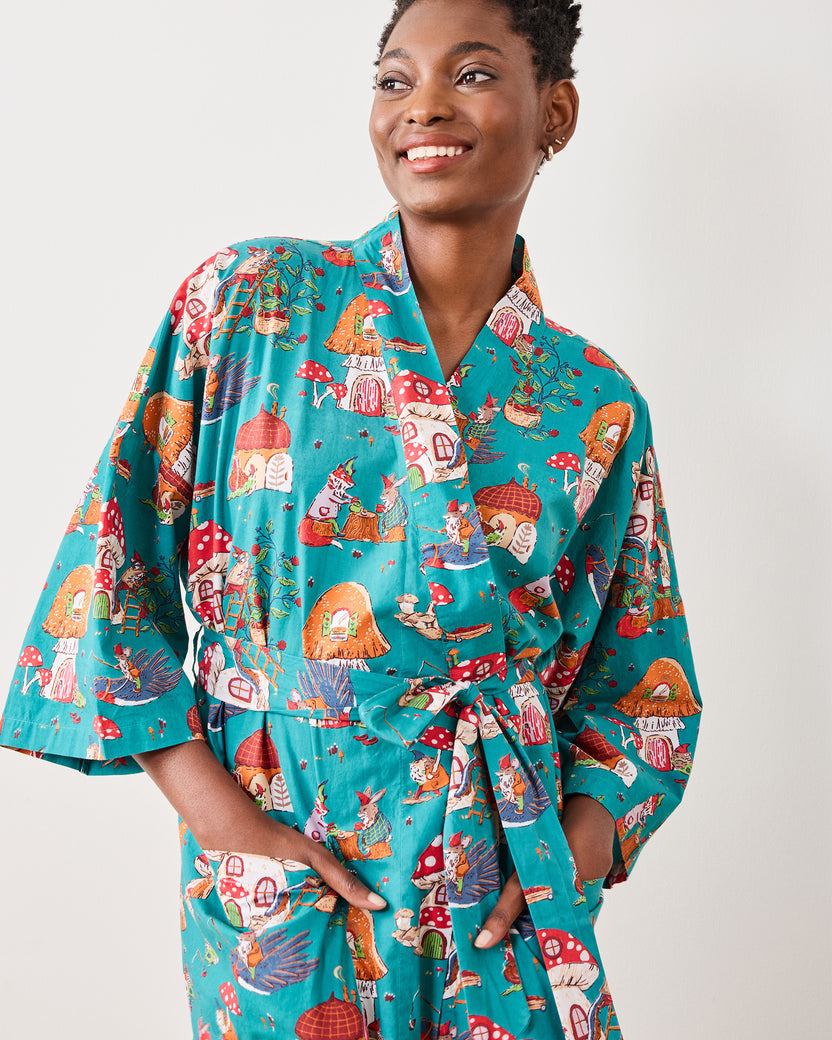 Autumn Critters - Robe - Teal - Printfresh