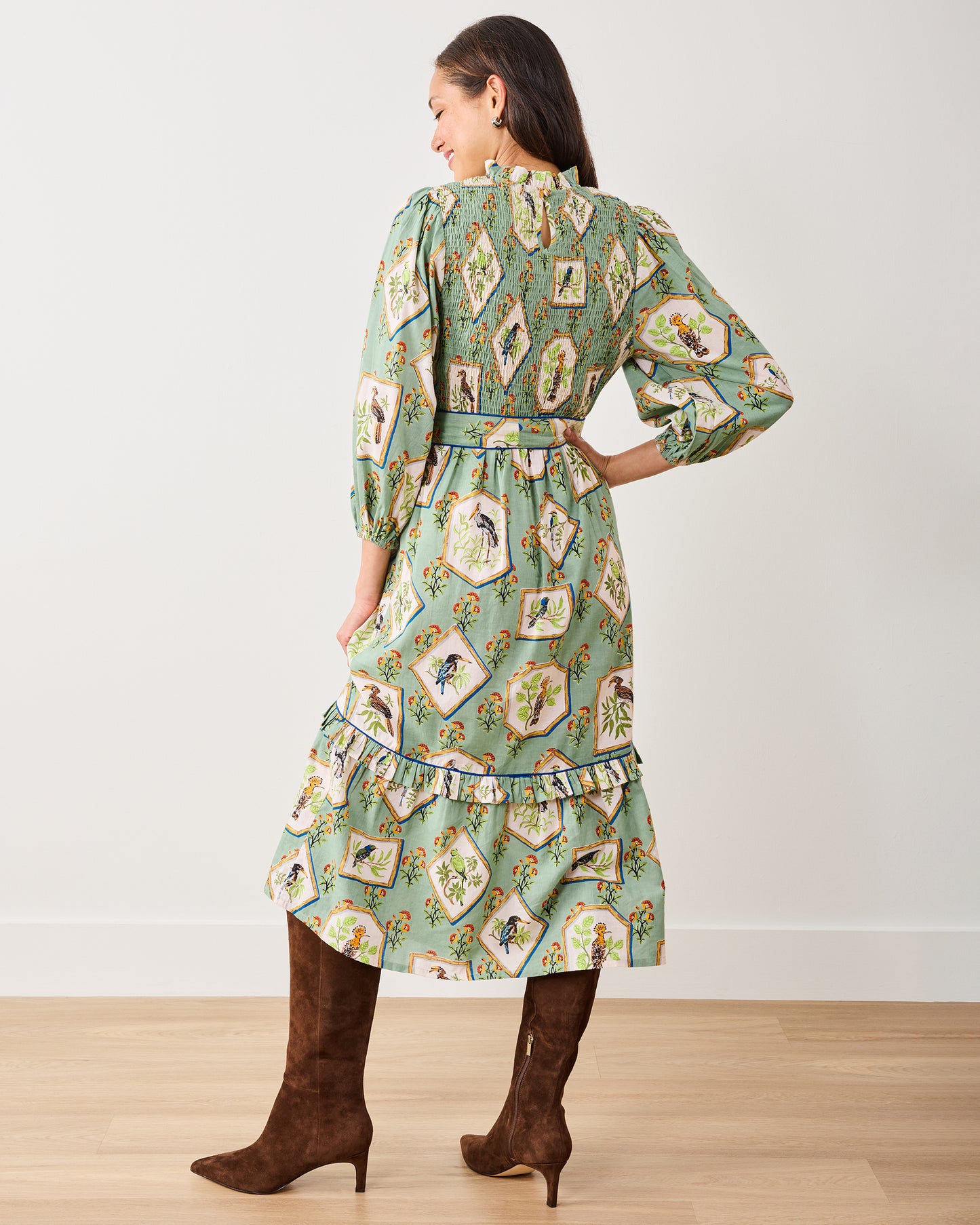 Birds Of India - Cassidy Dress - Sage - Printfresh