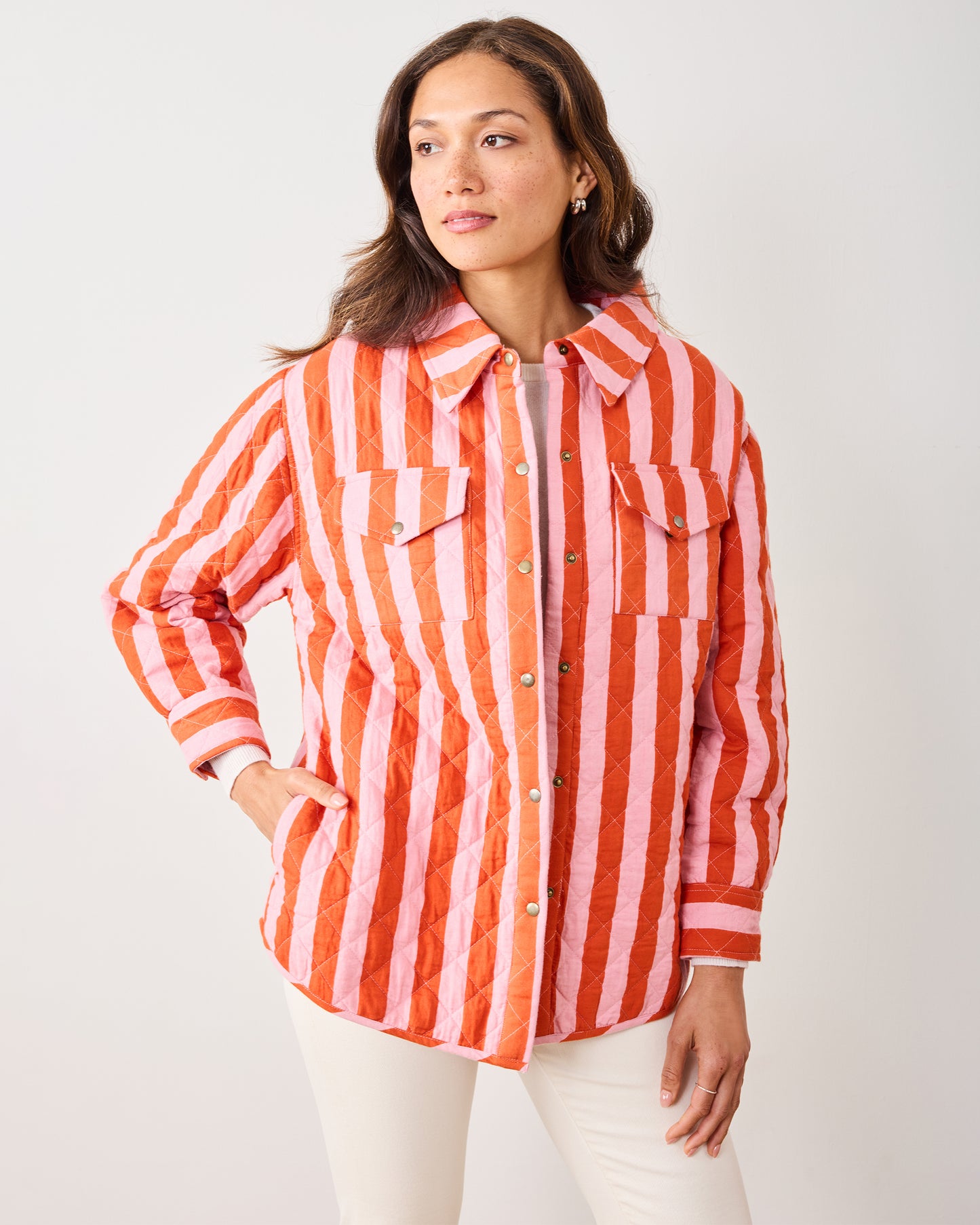 Bold Stripe - Quilted Jacket - Pink Copper - Printfresh