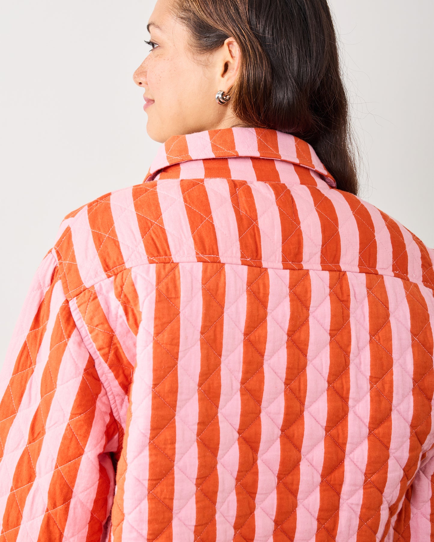 Bold Stripe - Quilted Jacket - Pink Copper - Printfresh