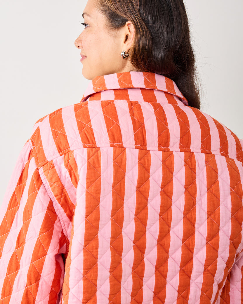 Bold Stripe - Quilted Jacket - Pink Copper - Printfresh