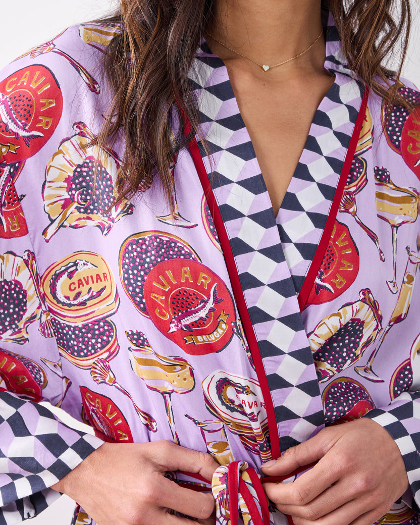 Champagne & Caviar - Eco Satin Robe - Lavender Spritz - Printfresh