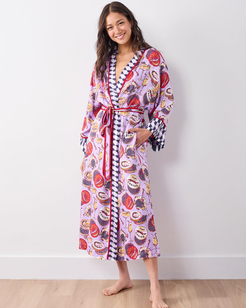 Champagne & Caviar - Eco Satin Robe - Lavender Spritz - Printfresh