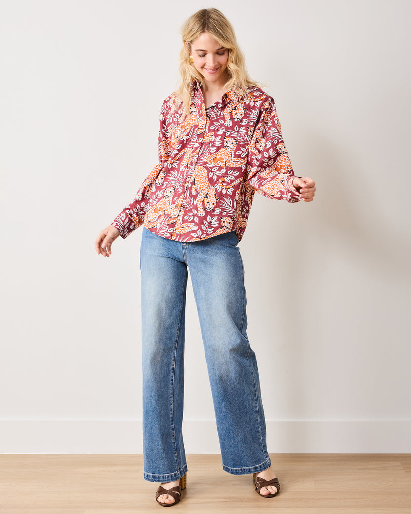 City Cats - Cleo Button Down - Maroon Night - Printfresh