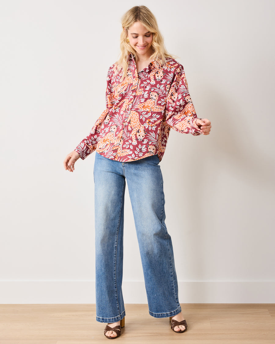 City Cats - Cleo Button Down - Maroon Night - Printfresh