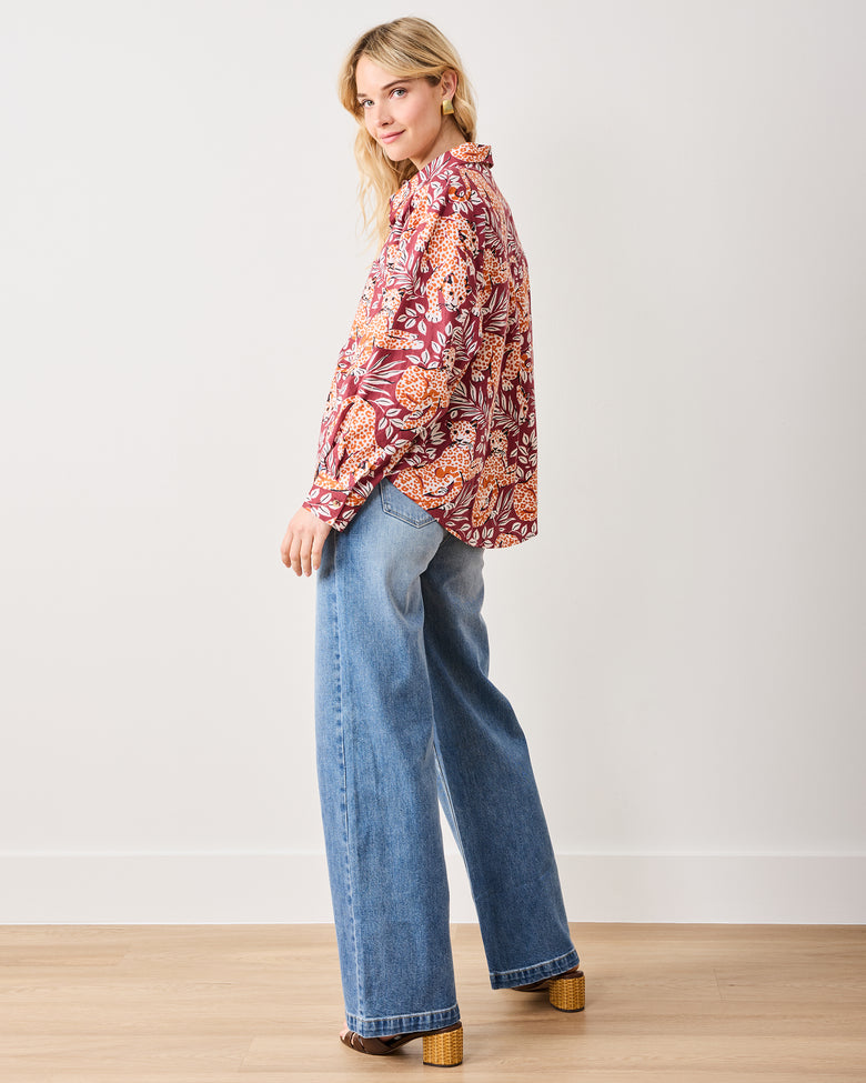 City Cats - Cleo Button Down - Maroon Night - Printfresh