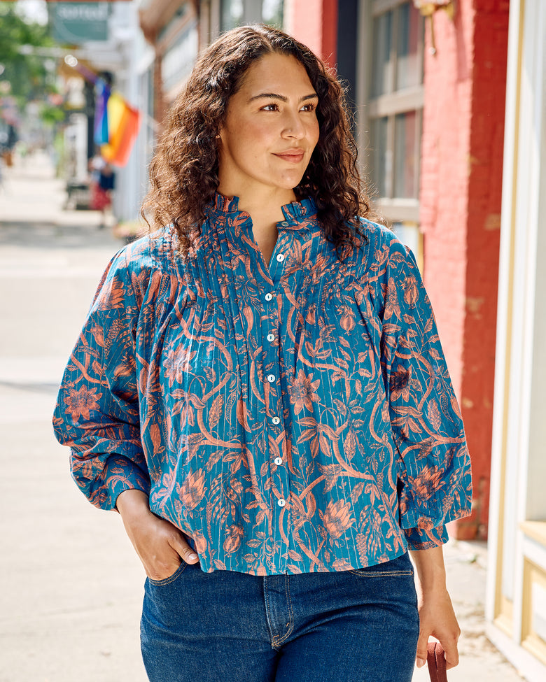 Etched Vine - On A Whim Blouse - Turquoise Blush - Printfresh