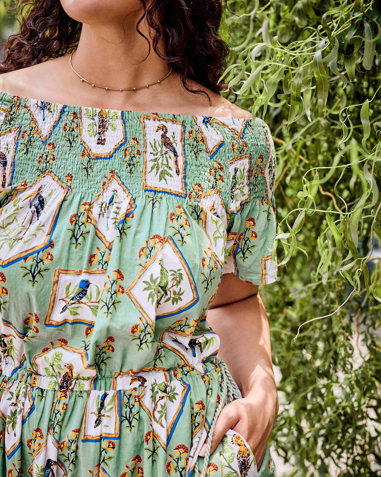 Birds Of India - Eyes on You Dress - Sage - Printfresh
