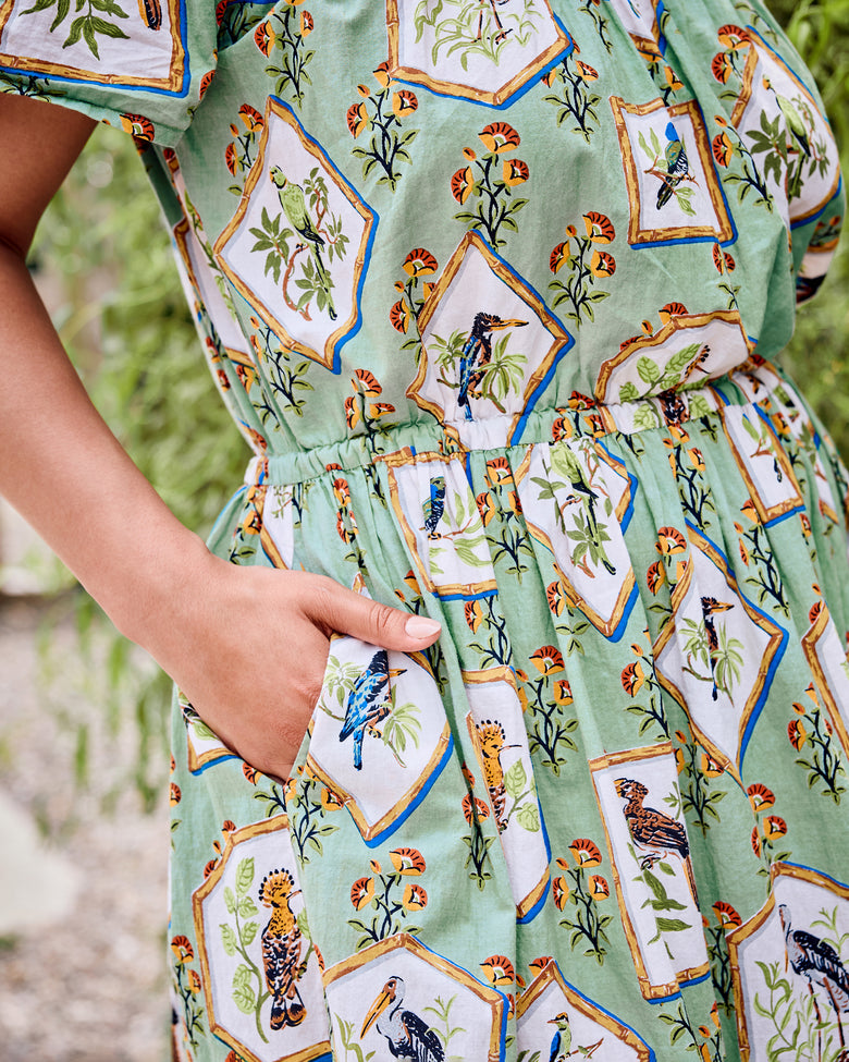 Birds Of India - Eyes on You Dress - Sage - Printfresh