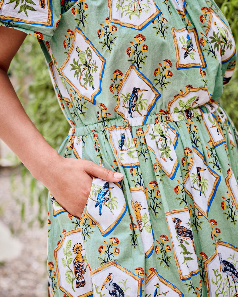 Birds Of India - Eyes on You Dress - Sage - Printfresh