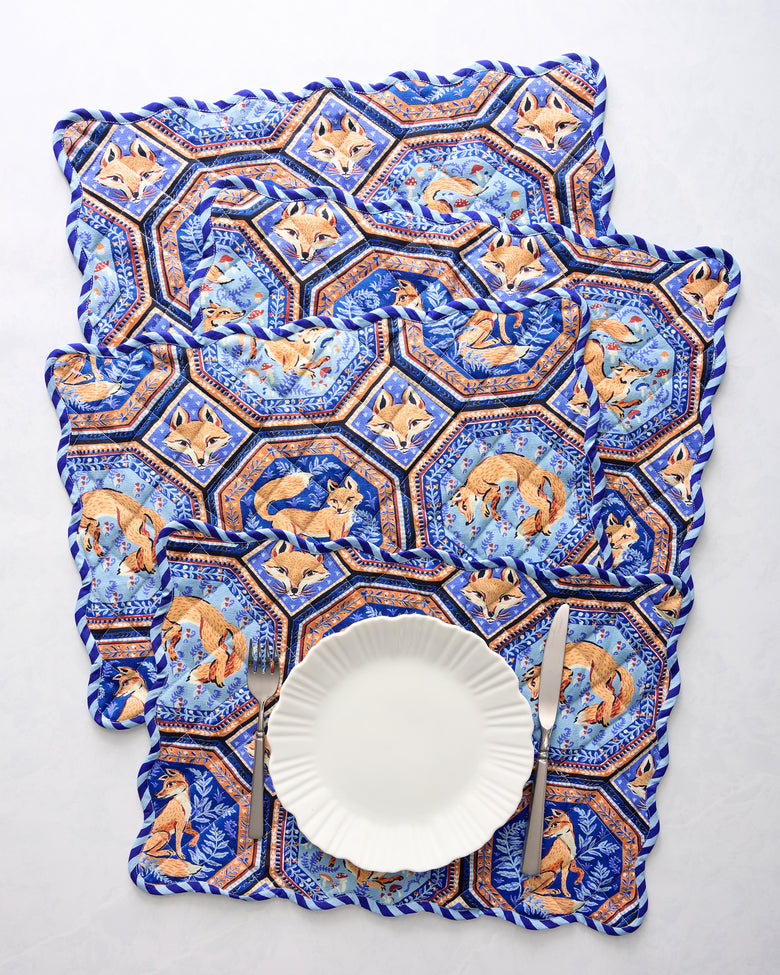 Fancy Fox - Placemats Set Of 4 - French Blue - Printfresh