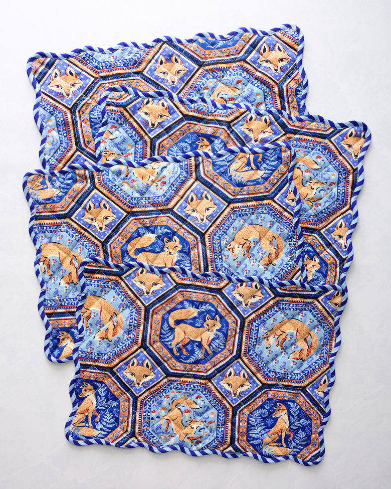 Fancy Fox - Placemats Set Of 4 - French Blue - Printfresh