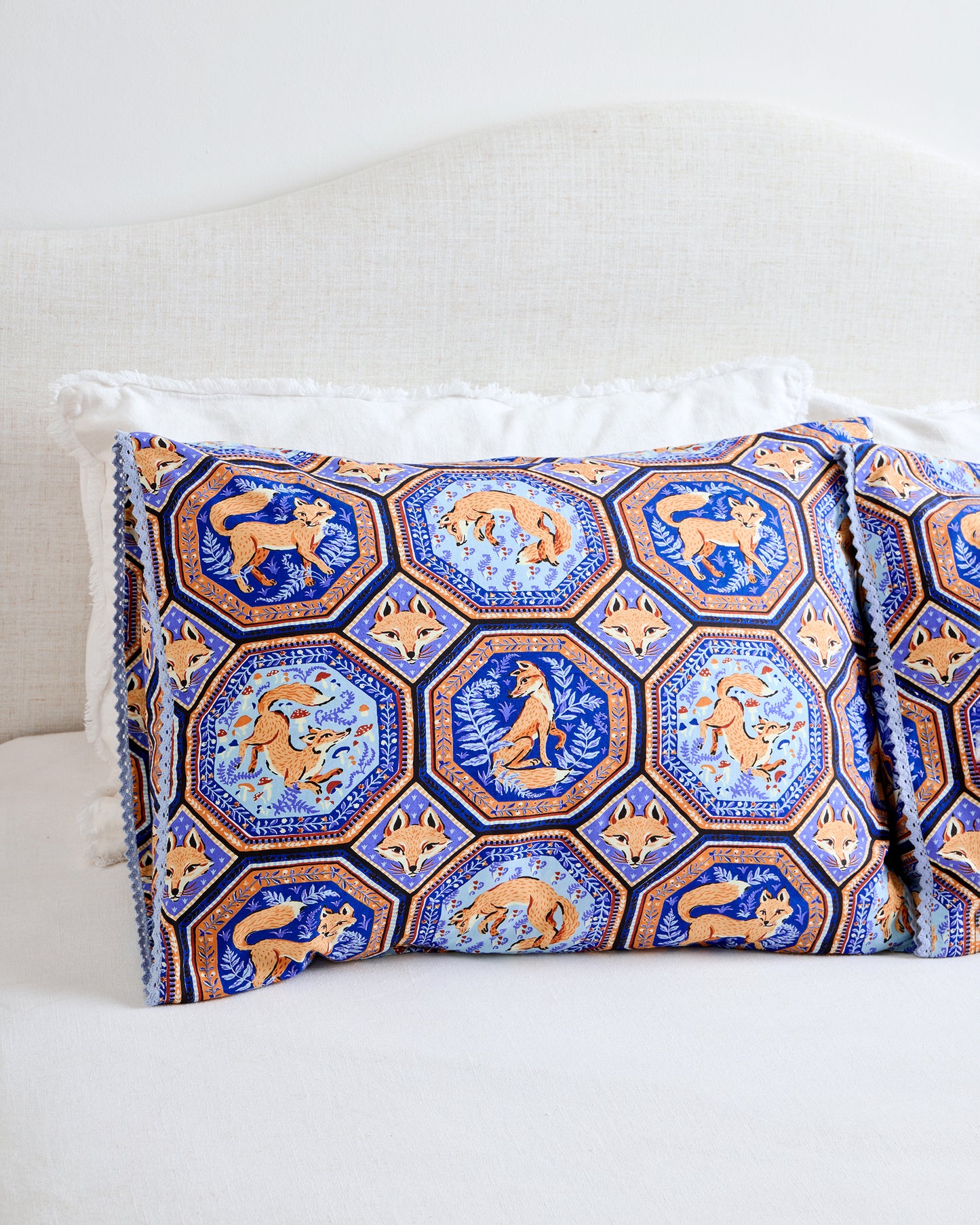 Fancy Fox - Pillowcases Set of 2 - French Blue - Printfresh