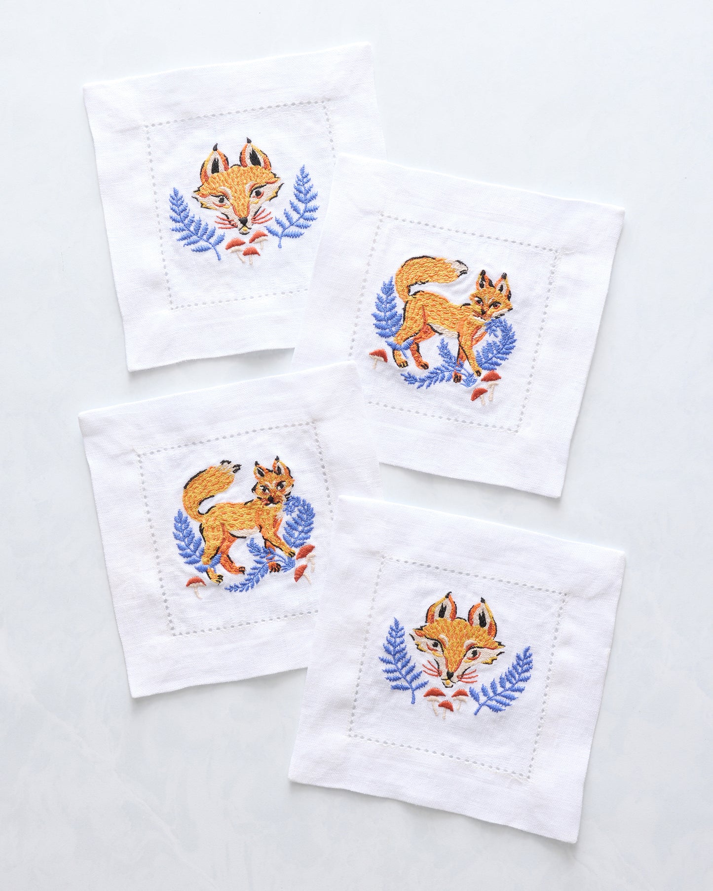 Fancy Fox - Cocktail Napkins Set of 4 - French Blue - Printfresh